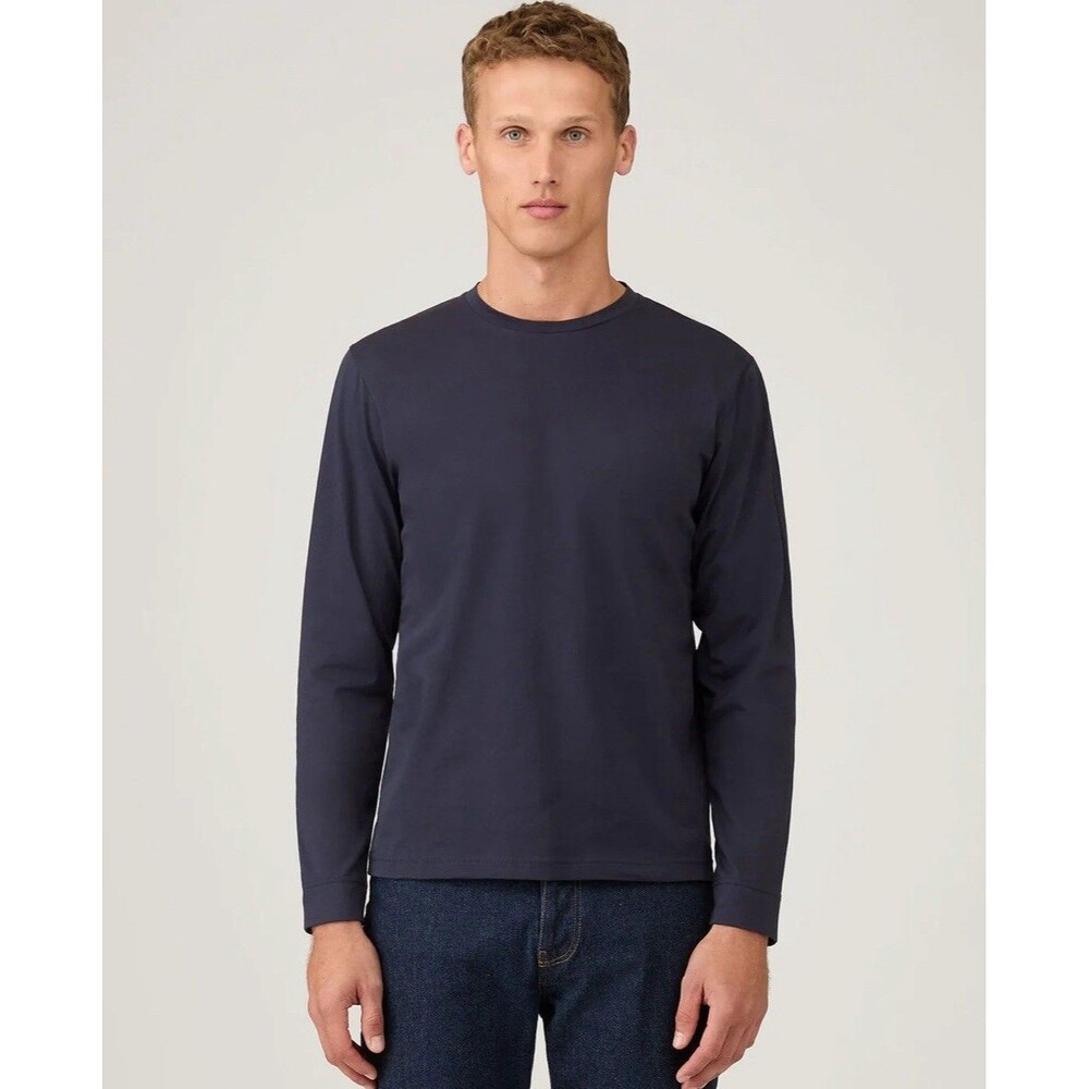 Sunspel Long Sleeve Riviera T-Shirt Navy Men’s M Midweight Cotton James Bond 007